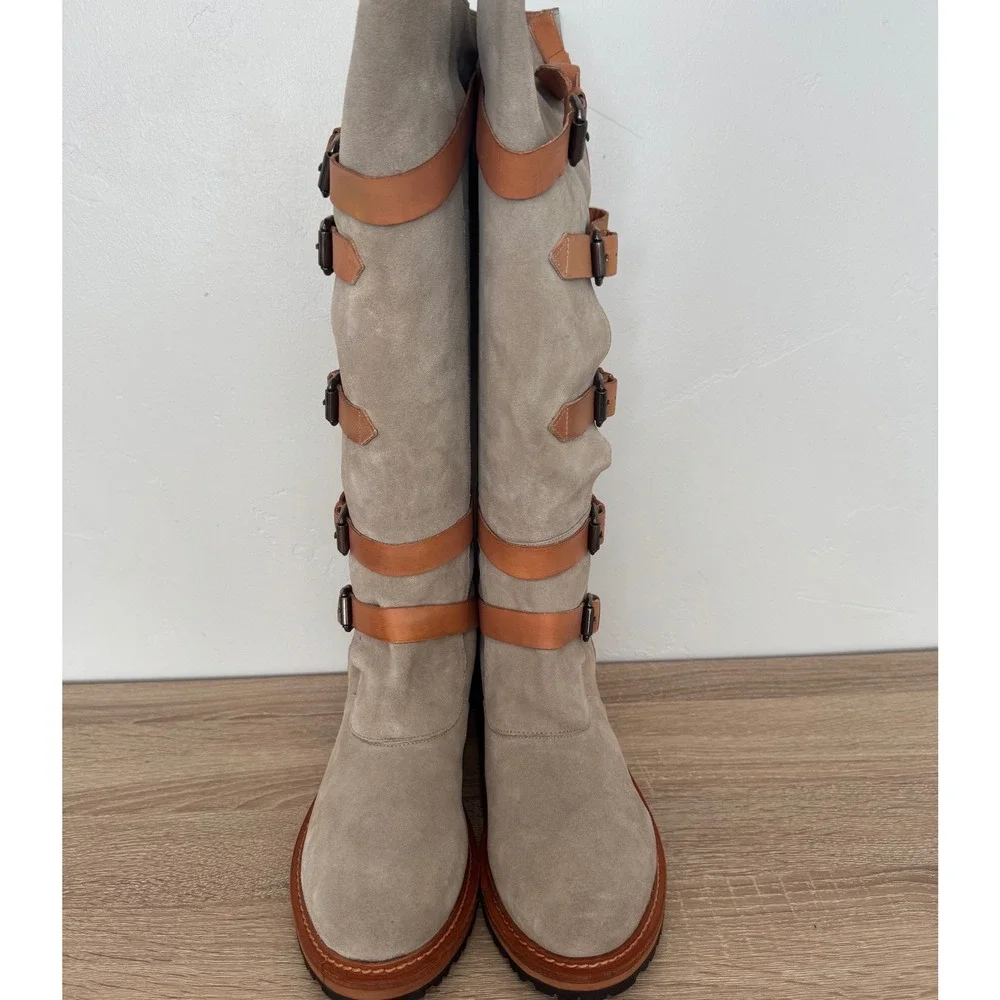 NEW Free People Tristie Buckle Boot Sand Leather Suede Tall Boho Equestrian 11